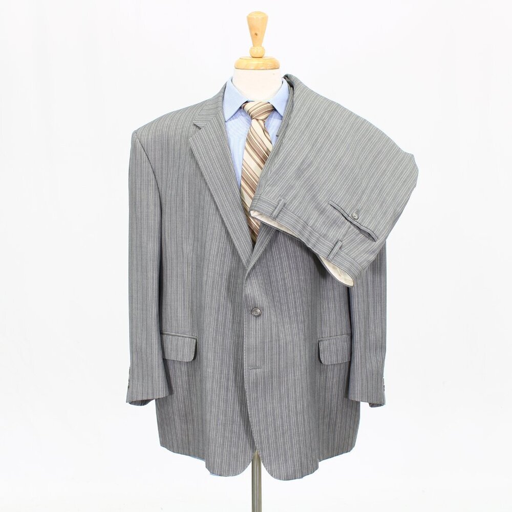 Coppley 52R 48x28 Gray Striped 2-Button Suit R366